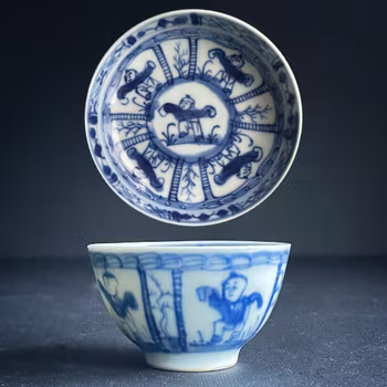 Antique Chinese Porcelain blue and white teacup & saucer 18th c #1166