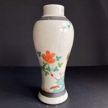 Antique Chinese Nanking crackle ware vase with birds republic #1155