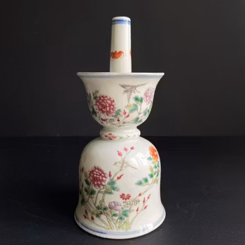 Chinese antique porcelain oil lamp / candlestick, Late Qing / Republic #1158