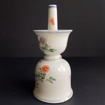 Chinese antique porcelain oil lamp / candlestick, Late Qing / Republic #1158
