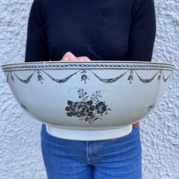 Antique Chinese punch bowl Grisaille and Gilt decoration Qianlong period #1181