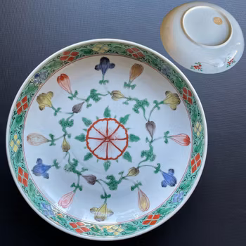 Antique Chinese Famille Verte deep mouth plate, Kangxi / Yongzheng period #1203