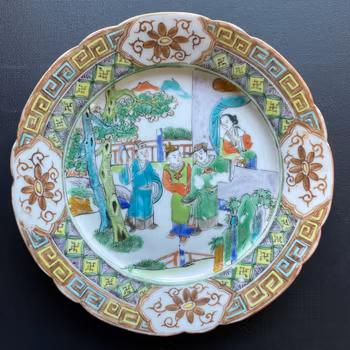 Antique Chinese Famille verte wucai plate, Late Qing Xianfeng 19th c #1208