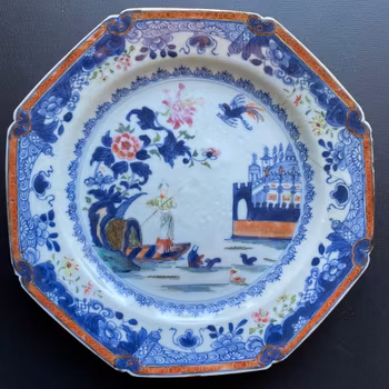 Kopia Antique Chinese plate, famille rose and underglazed blue, Qianlong #1201