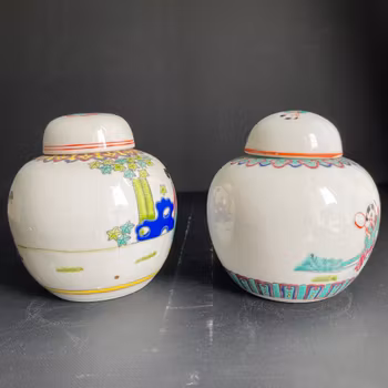 Two Vintage Chinese Porcelain Tea Jars / Ginger Jars 1950-1970 #1213 #1215