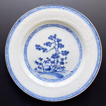 Antique Chinese, "Three friends of winter", "岁寒三友" Qianlong period plate #1202
