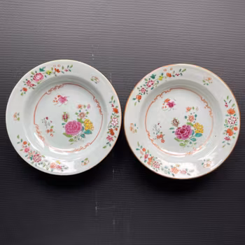 Antique pair of Chinese Famille Rose deep dishes, Qianlong #1231_1232