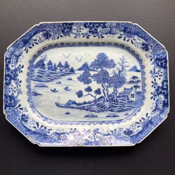 Antique Chinese Export Blue and White Porcelain platter, Qianlong period #1225