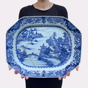 Antique Chinese Export Blue and White Porcelain platter, Qianlong period #1235