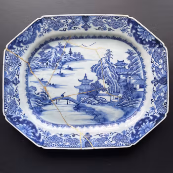 Antique Chinese Export Blue and White Porcelain platter, Qianlong period #1235