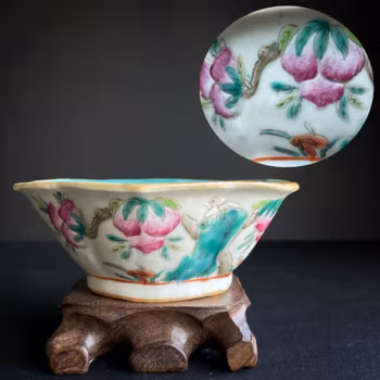 Antique chinese altar bowl with peaches, late Qing #1236