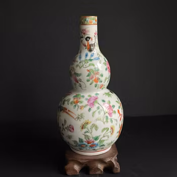 Antique Chinese Double Gourd Vase, Qing Dynasty Mid 19th c #1251