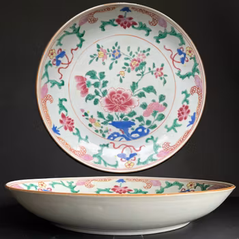 Antique Chinese famille rose deep mouth large plate, Yongzheng Period #1252