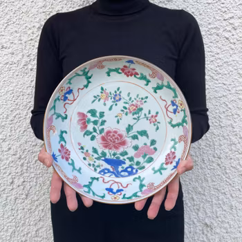 Antique Chinese famille rose deep mouth large plate, Yongzheng Period #1252