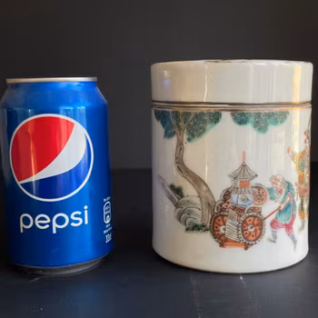 Antique Chinese cylindrical lidded box with figure scenes Late Qing #1259