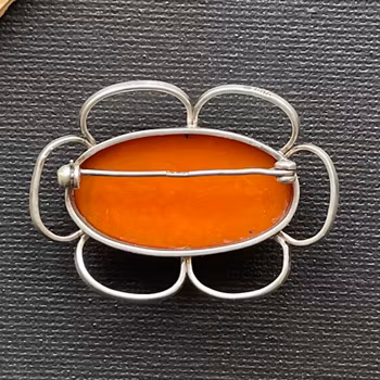 Antique Silver Brooch With Baltic Amber, Egg Yolk, Butterscotch 1940-1950
