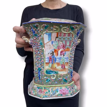 Chinese Famille Rose Bough Pot / Tulip vase, 19th c, Qing Dynasty #1261