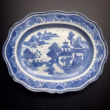 Antique Chinese Export Blue and White Rococo Porcelain platter , Qianlong #1269