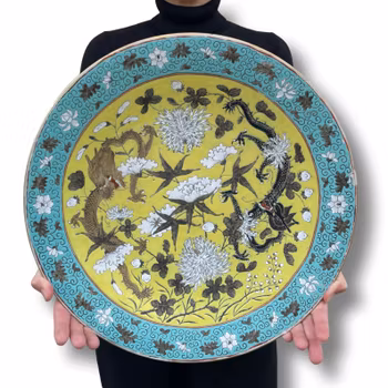 Antique Chinese porcelain charger double dragons, Late Qing #1270