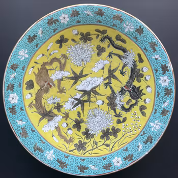 Antique Chinese porcelain charger double dragons, Late Qing #1270