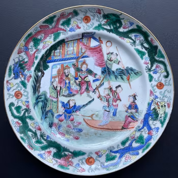 Antique Chinese plate decoration from Legend of the white snake 19th c #1273