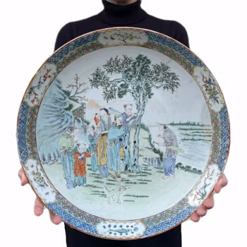 Antique Chinese Famille verte wucai charger, Qing Dynasty 19th c #1278