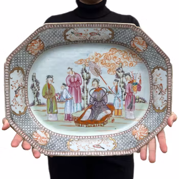 Chinese antique famille rose / rose mandarin platter, Qianlong Period #1286