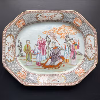 Chinese antique famille rose / rose mandarin platter, Qianlong Period #1286