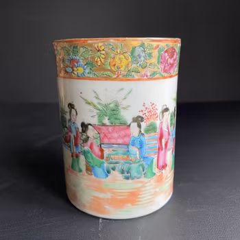 Antique Chinese Rose Mandarin Export Porcelain Tankard / Jug 19th Century #1295