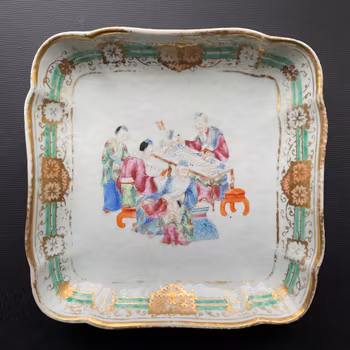 Antique Chinese rose mandarin square dish, Daoguang #1297