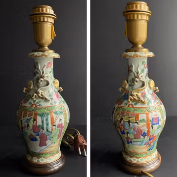 Antique Chinese rose mandarin vase Lamp 19th century #1299