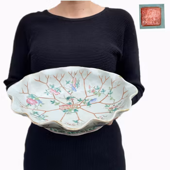Antique Chinese Altar bowl, bowl on foot tazza, Late Qing Dynasty #1339