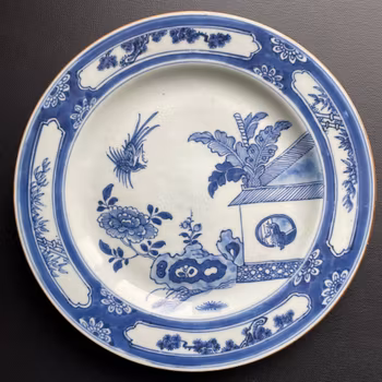 Antique Chinese blue and white plate Cuckoo in the house, Qianlong #1336