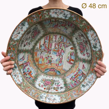 Large antique Chinese rose mandarin basin / handwash, late Qing Dynasty #1319
