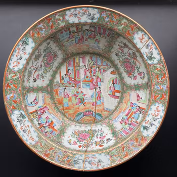 Large antique Chinese rose mandarin basin / handwash, late Qing Dynasty #1319