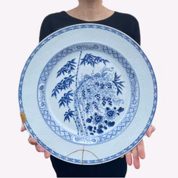 Antique Chinese blue and white charger, 18th century #1326