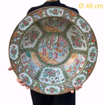 Large antique Chinese rose mandarin basin / handwash, late Qing Dynasty #1347