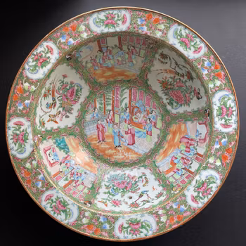 Large antique Chinese rose mandarin basin / handwash, late Qing Dynasty #1347
