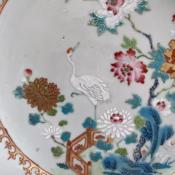 Antique Chinese famille rose deep plate, Qianlong, Qing Dynasty #1355