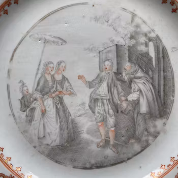 Antique Chinese export porcelain grisaille and gilt plate, Qianlong, 18thC #1361