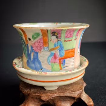Antique Chinese Rose Mandarin planter flower pot, Qing Dynasty #1357