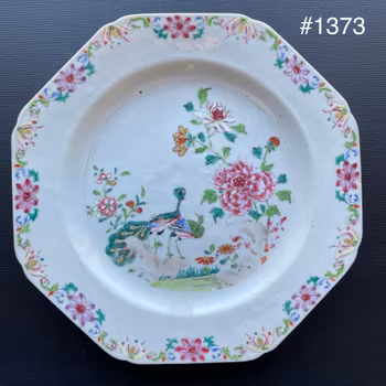 A pair of Antique Chinese export famille rose plates Qianlong #1373 & 1370