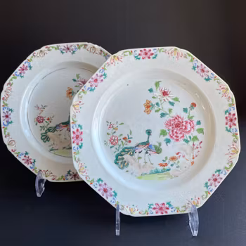 A pair of Antique Chinese export famille rose plates Qianlong #1373 & 1370