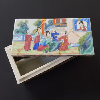 Antique Chinese rose mandarin brush box 19th century #1378
