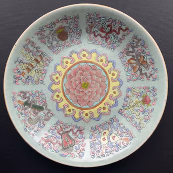 Antique Chinese celadon plate with An Ba Xian, Daoguang 19th c, #1379