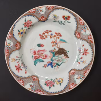 Antique Chinese famille rose plate, Yongzheng / Qianlong, 18th c #1391