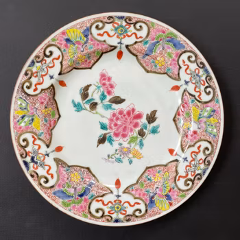 Antique Chinese famille rose plate, Yongzheng / Qianlong, 18th c #1392