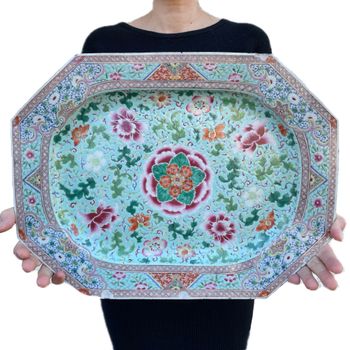 Antique Chinese famille rose platter, 18th c, Islamic / Peranakan export #1396