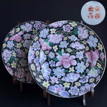 Antique Chinese millefleur plates, Republic period #1407, #1408