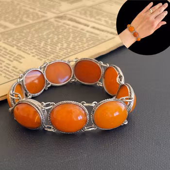 Antique Natural amber handmade silver bracelet butterscotch egg yolk 18cm 19g